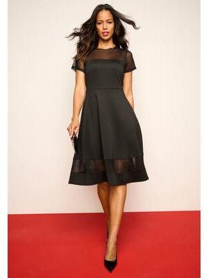 Plus Size Women's Scuba Illusion Yoke Dress by Roaman's in Black (Size 26 W)