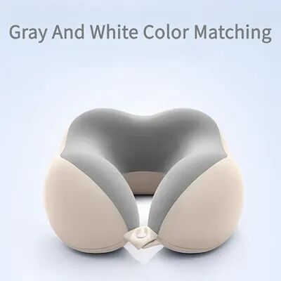 Uplifted Trends Ergonomic U Shaped Neck Pillow With Storage Bag Memory Foam Travel & Office Support Removable Machine Washable Cover light Grey