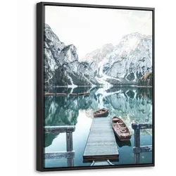 LEINWAND Bilder mit Rahmen - Natur - Berge - Schnee - Wald - Boot - 30x40