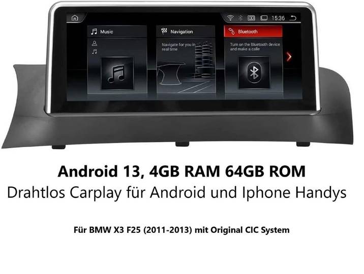 GABITECH 10.25 Zoll Android 13 Autoradio Apple Carplay für BMW X3 F25 CIC 64GB Autoradio (DAB+ Optional, Kabellos Apple Carplay und Android Auto, Sprachsteuerung)