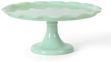 "Martha Stewart Highbrook 11"" Handmade Jadeite Glass Cake Stand - Ruffle Trim"