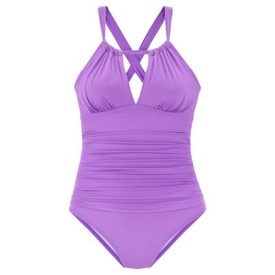 Badeanzug S.OLIVER, Damen, Gr. 42, Cup A/B, lila, Microfaser, Polyamid, unifarben, Badeanzüge Badeanzug, mit besonderem Schnitt