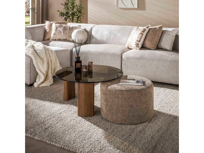 Couchtisch Shades rund , 2-teilig , mit Sitzhocker , Glas , Bronze