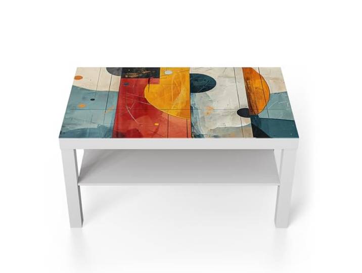 DEQORI Glastisch weiß groß 90x50 cm Motiv Geometrischer Farbzauber ausgefallener Beistelltisch aus Glas Hochglanz Couchtisch fürs Wohnzimmer moderner Couch Tisch mit Design