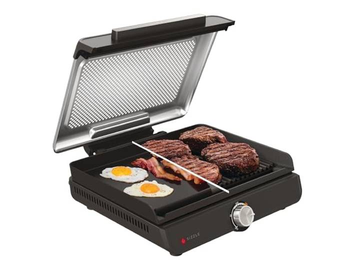Ninja Sizzle Grill électrique d'intérieur\, plaque grill antiadhésive Couvercle compatible lave-vaisselle\, collecteur de graisse\, et guide de recettes - GR101EU