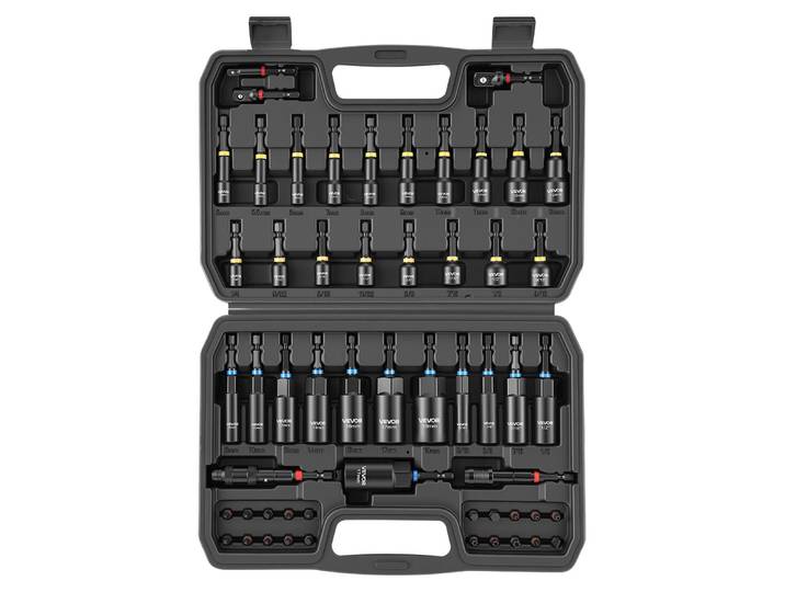 Ensemble de clés à douille VEVOR\, 55 pièces\, SAE et métrique\, clés à douille magnétiques\, avec douilles\, rallonge\, embouts et coffret à outils\, pour réparations automobiles\, travaux de bricolage et projets DIY