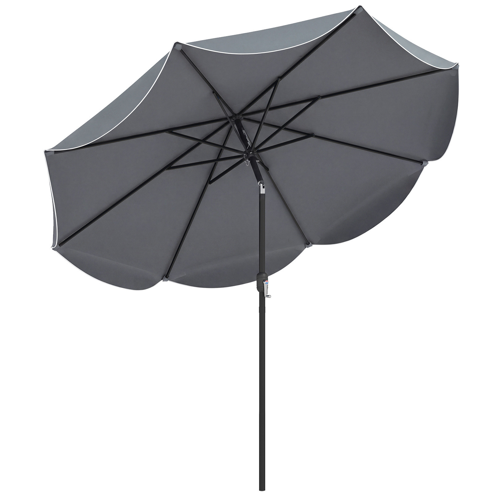 Costway Zonnescherm 270 cm met Zwengel en Kantelfunctie, Grijs Balkonparasol met 8 Metalen Ribben en Dubbellaags Parasoldoek