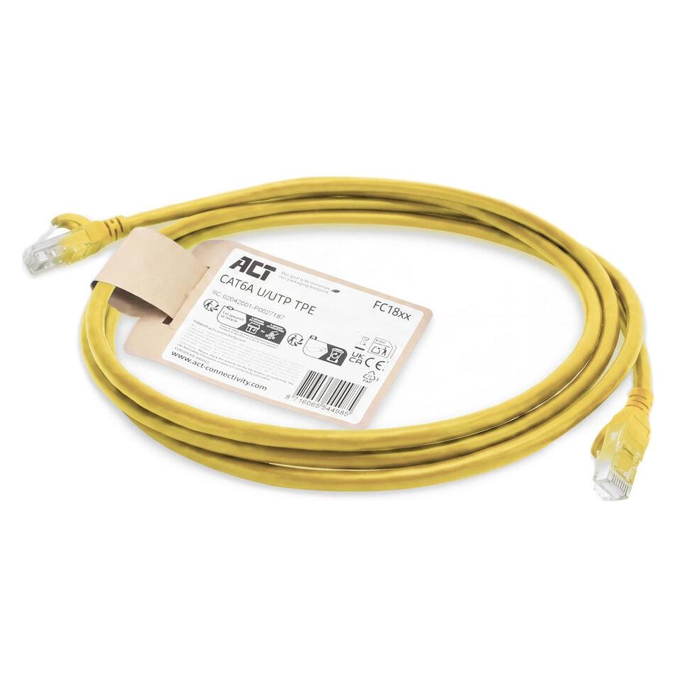 ACT Yellow 1 meter TPE U/UTP CAT6A ultra-flex patch cable snagless with RJ45 connectors (U/UTP, CAT6a, 1 m) (FC1801)