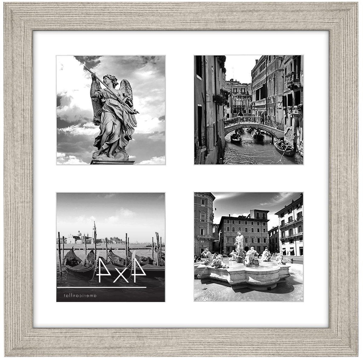 Collage fotolijst van drijfhout met vier openingen in houtkleur voor muurdecoratie (10x10 inch)