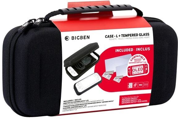 Nacon Big Ben Switch Pack Nintendo Switch Accessory Pack with Rigid Travel Case and Tempered Glass Screen Protector for Switch, Switch OLED, and Switch Lite
