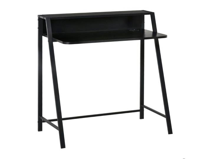 Bureau informatique – noir – MDF et métal – passe-câbles – étagère supérieure – 84 x 45 x 85 cm