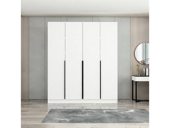 Armoire 4 portes, 1 penderie 8 niches 2 tiroirs BYRON - Blanc