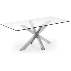 Kave Home Esstisch Arya 200 x 100 cm Glas Silber Chrom