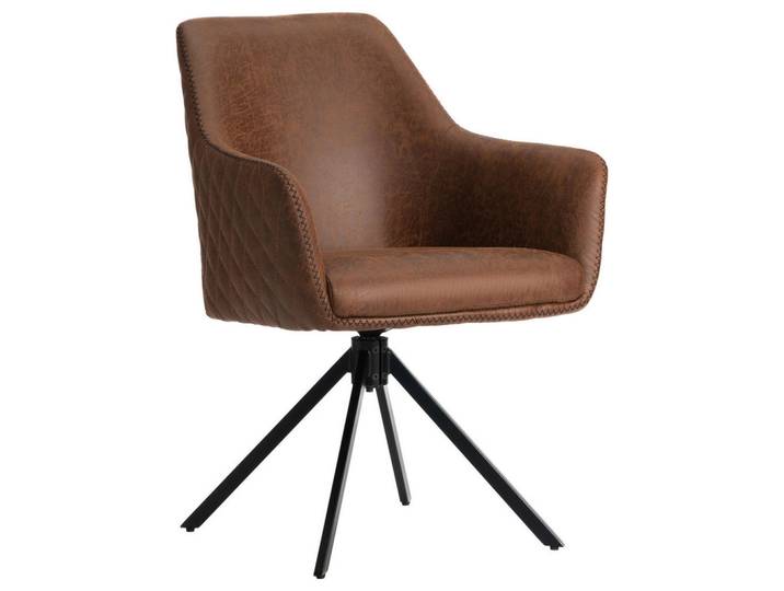 Ambia Home Armlehnstuhl, Schwarz, Cognac, Metall, Flachrohr, Drehkreuz, 64x83x61 cm, Stoffauswahl, Sitzfläche 360° drehbar, Esszimmer, Stühle, Esszimmerstühle, Armlehnenstühle