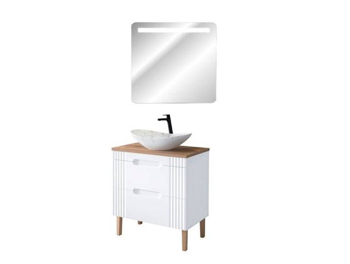 Meuble vasque à poser 80 cm à poser + miroir LED Oceanie White