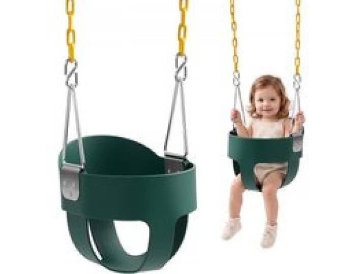 VEVOR Balançoire Bébé Vert, Charge 136 kg, Siège Balançoire Baquet à Dossier Haut pour Tout-petits, Chaînes Revêtues et Mousquetons en Acier Robuste, pour Enfants dès 3 Ans, Intérieur et Extérieur