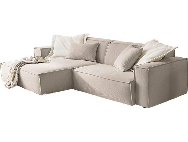 Ecksofa, Feincord, Beige, 276×168 cm, L-Form, Lounge-Charakter, Modern, Candy-Polstermöbel