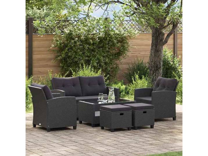 Canapés de jardin 6 pcs avec coussins Résine tressée Noir 46151