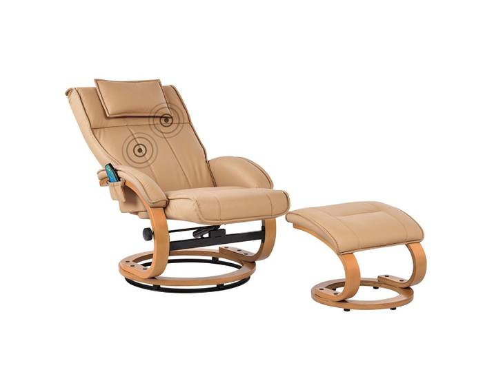 MASSAGESTUHL mit Fußstütze Kunstleder Hellbraun Majestic