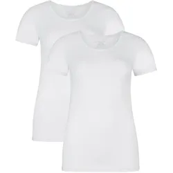 Bamboo basics Damen T-Shirt KATE, 2er Pack - Unterhemd, Rundhals, Single Jersey Weiß / S