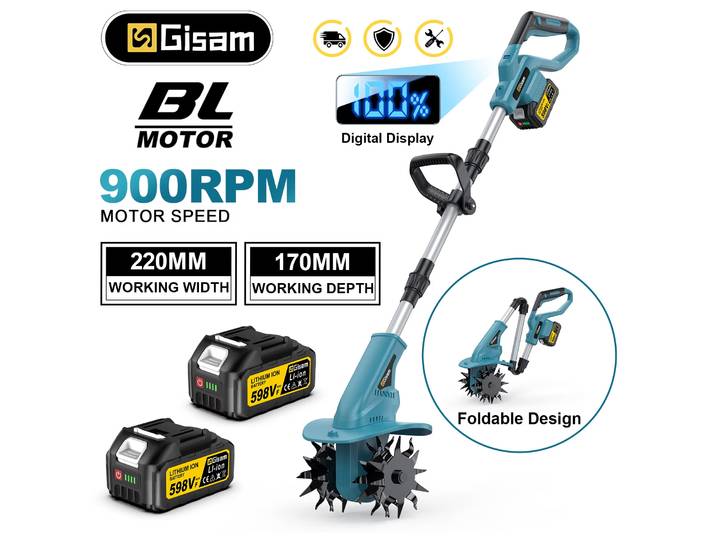 Cultivateur électrique sans balais Gisam 220 mm, tondeuse à gazon pour la culture du sol, outils de jardinage électriques pour batterie Makita 18V.