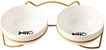 Uplift Picks Ceramic Double Cat Bowl For Comfortable Food And Water Feeding gold Fish (3 Pcs)