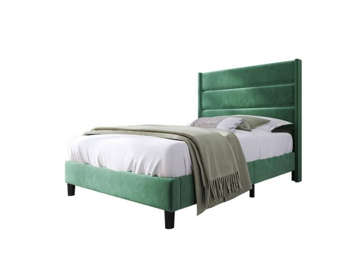 Wishdor Polsterbett 90/200 cm in Dunkelgrün Samt, Rechteckig, 90x200 cm, Schlafzimmer, Betten, Polsterbetten