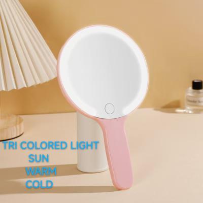 Friendly Fresh Finds LED Makeup Mirror With Color Lights Dimmable Compact Handheld Cosmetic Mirror round Pink