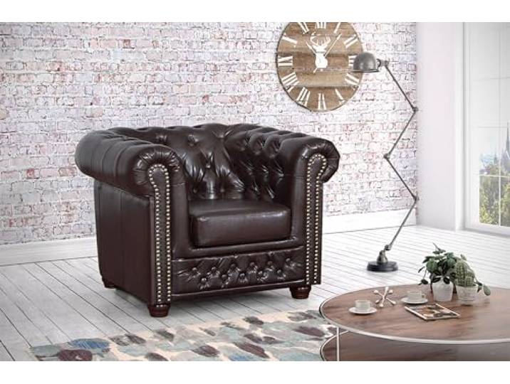 Kuechen-preisbombe Chesterfield Sessel 1 Sitzer in Kunstleder Vintage braun Couch Polstersofa Sofa