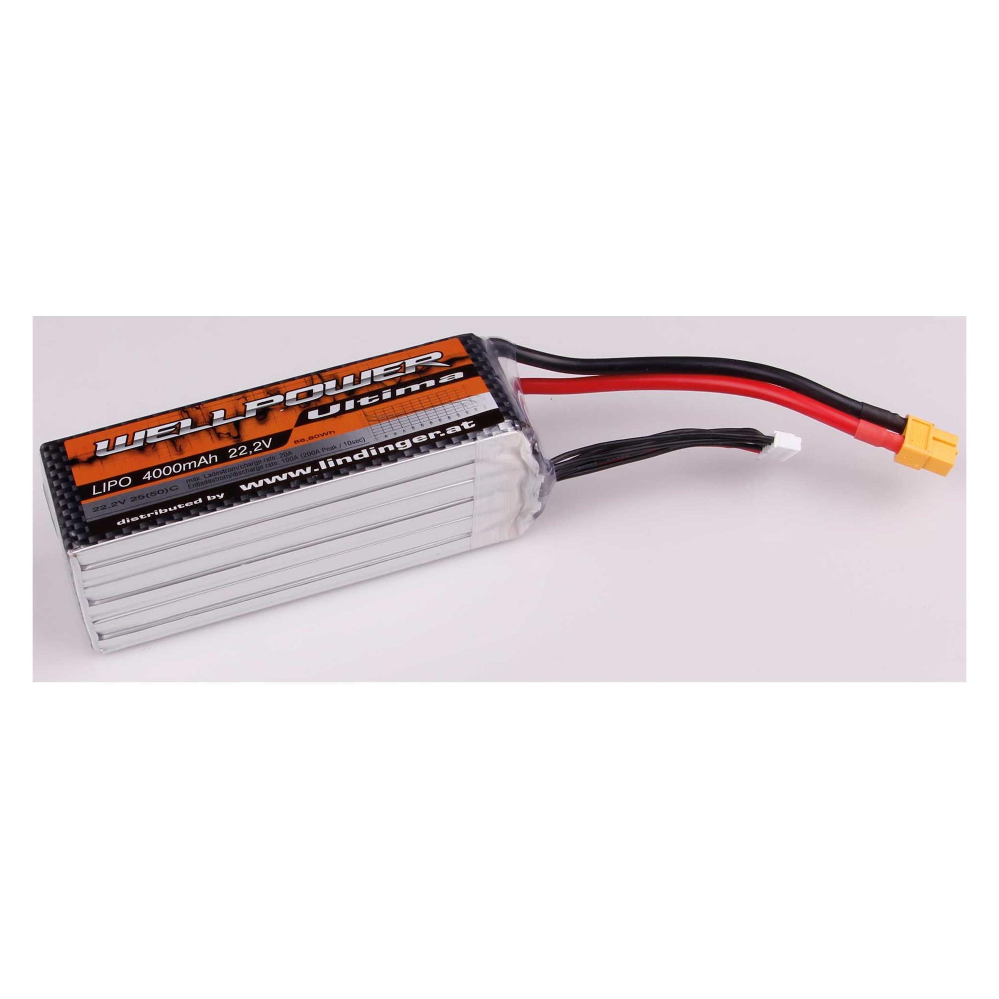 Wellpower Lipo Akku Ultima 4000 mAh / 22,2 Volt 6S 25/50C CH3/5 XT-60 (4000 mAh, 22.20 V) (4000/25-6S)