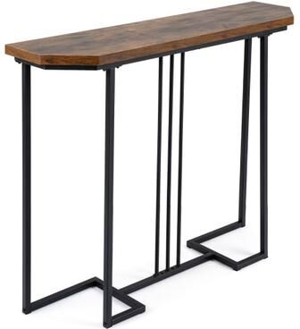 Costway Modern Console Table Narrow Entryway Table with Metal Legs-Rustic Brown
