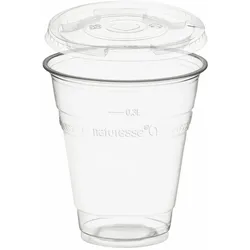 VEPATIM 50 Trinkbecher 300ml + Deckel mit Halmstanzung aus PLA