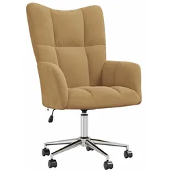 Décoshop26 - Lounge-Sessel/Bürostuhl auf Rollen modernes Design brauner Samt DEC026727 DEC026727