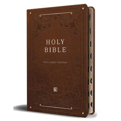 KJV Holy Bible, Giant Print Thinline Large Format, Brown Premium Imitation Leather with Ribbon Marker, Red Letter, and Thumb Index, Taschenbuch von