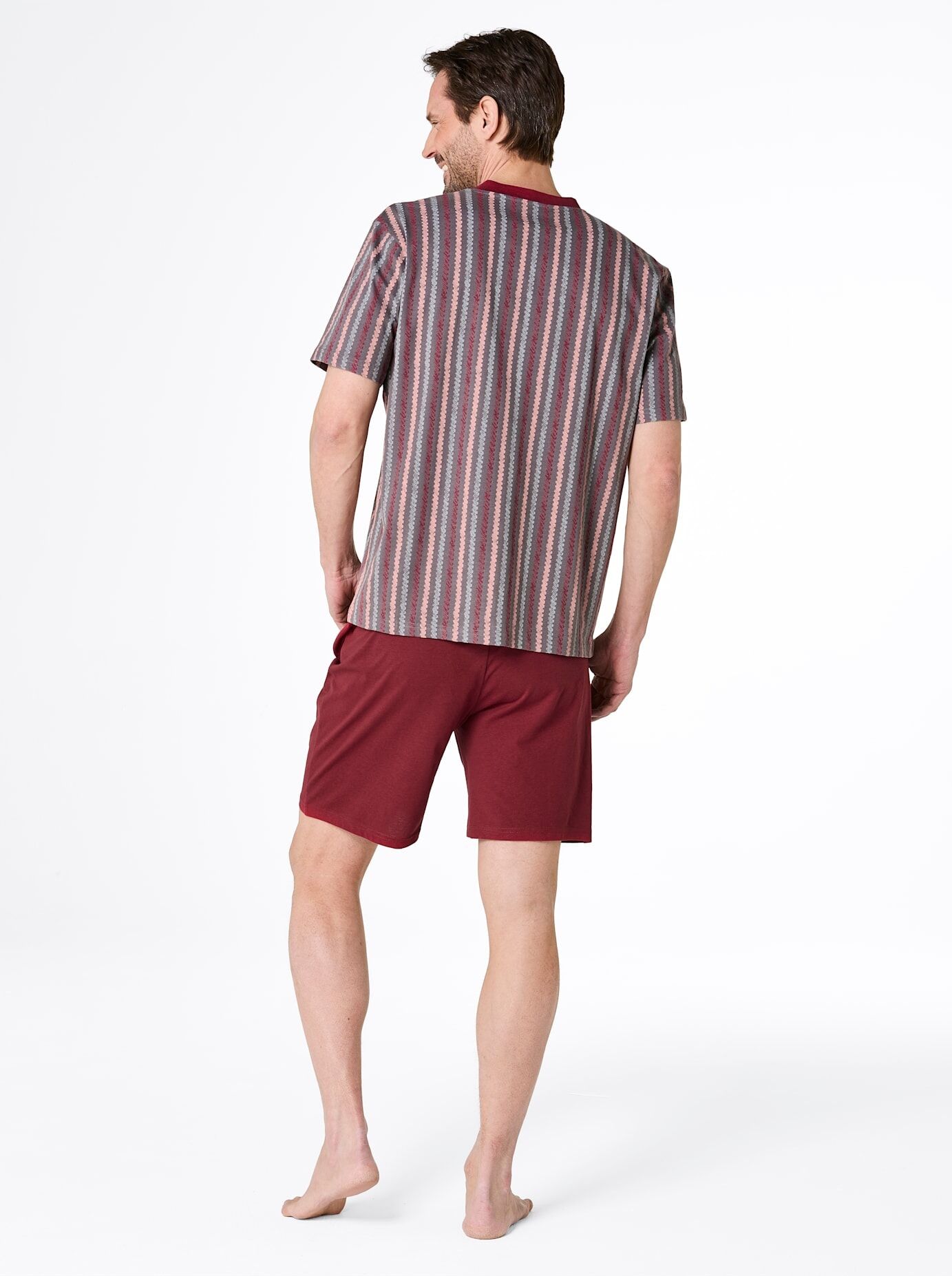Shorty WÄSCHEPUR, Herren, Gr. 44/46, grau (dunkelrot, dunkelrot, anthrazit, bedruckt), 100% Baumwolle, Homewear-Sets Shorty dunkelrot, dunkelrot, anthrazit, bedruckt 44/46