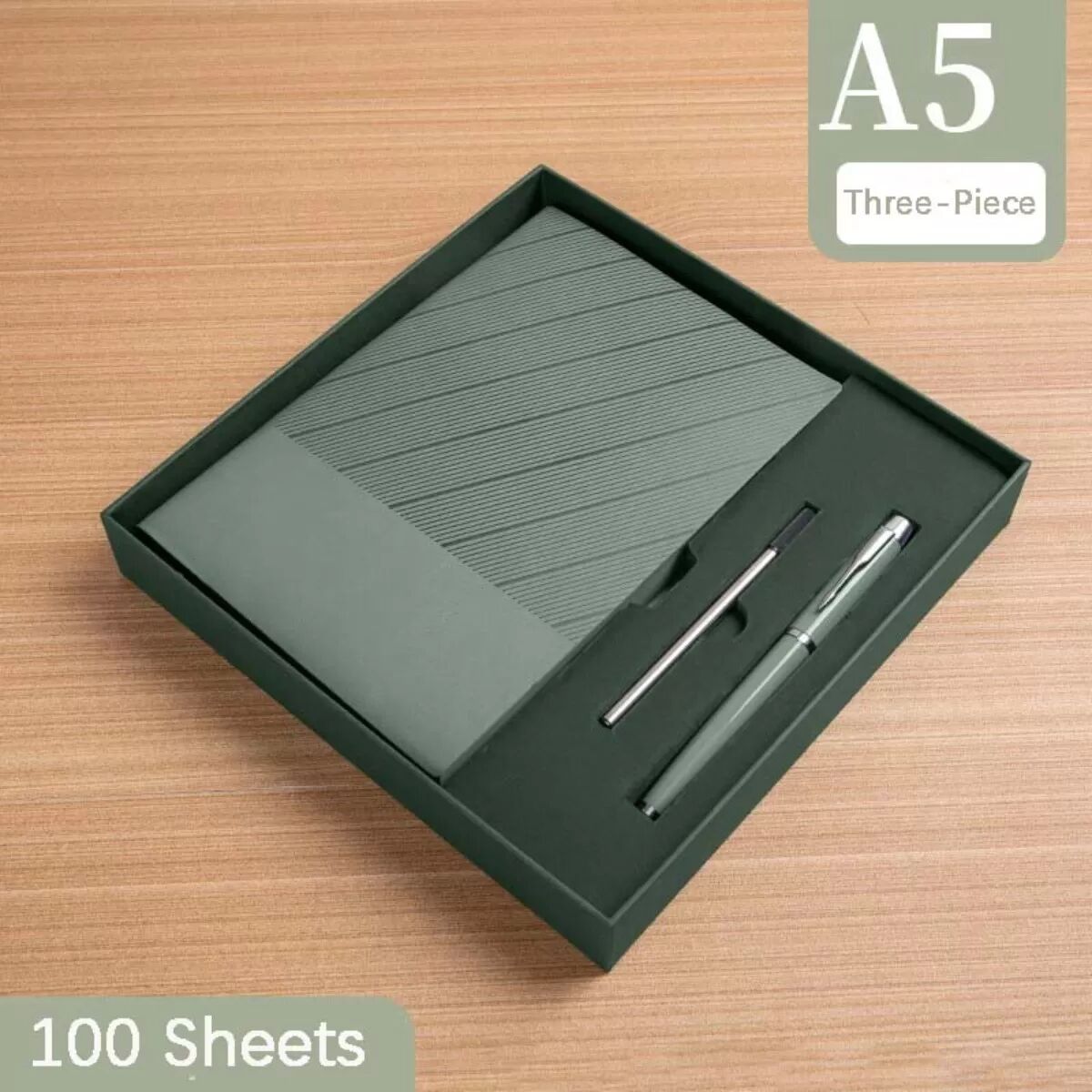 INF A5 Notizbuch aus PU-Leder – 360 Seiten, dickes Papier, mit Stift und Mine Grün