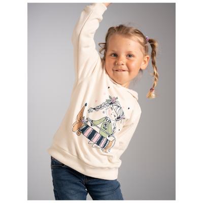 Kapuzensweatshirt TRIGEMA "TRIGEMA Hoodie mit verspieltem Dackelmotiv", Mädchen, Gr. 104, natur, Sweatware, 50% Baumwolle, 50% Polyester, Basic, ohne Ausschnitt, Sweatshirts