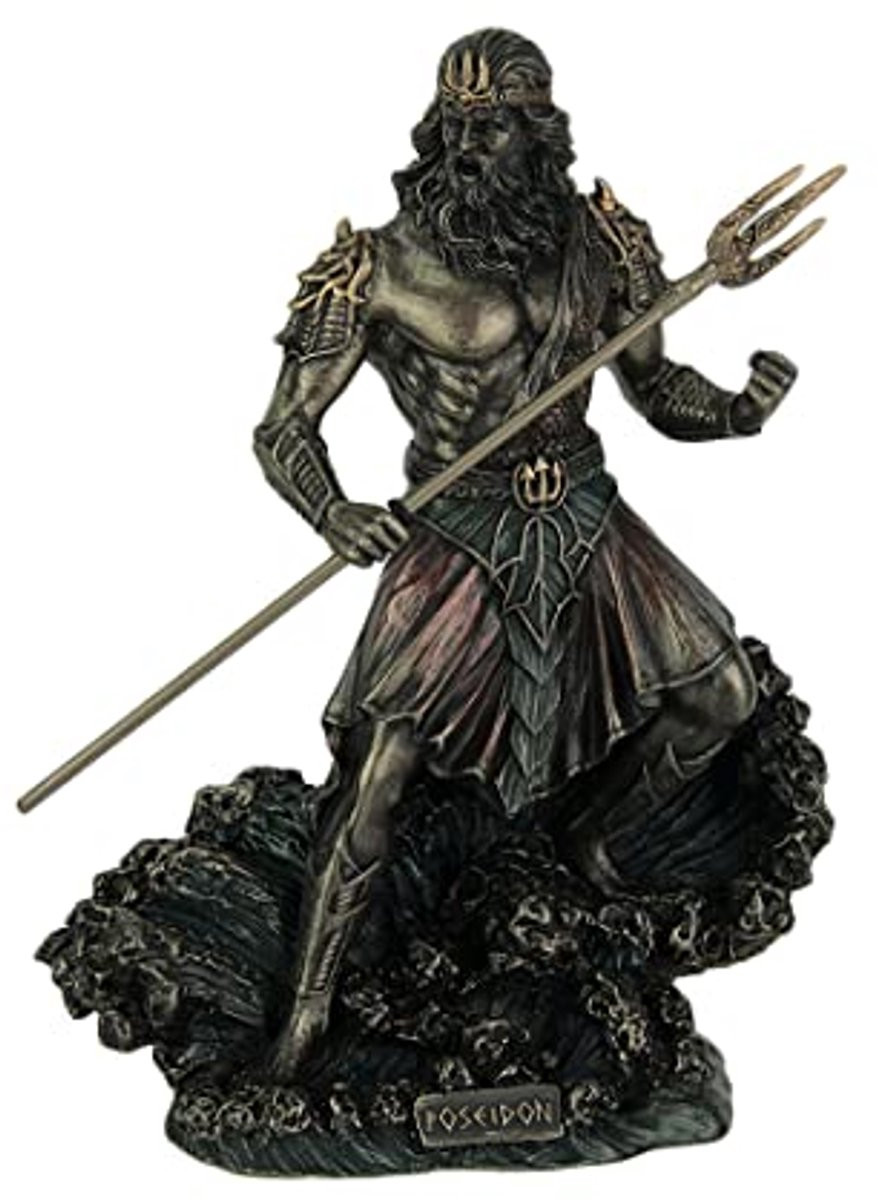 Griekse God Poseidon Standbeeld met Bronzen Afwerking voor op tafel