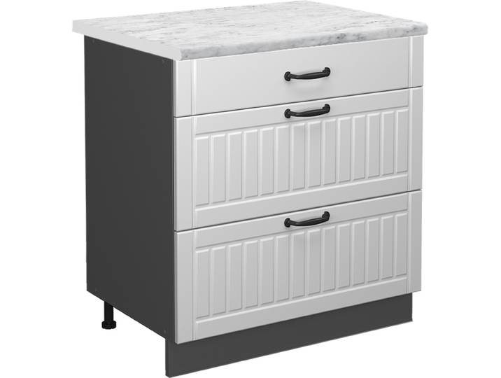 Meuble cuisine Vicco Fame-Line Blanc campagne 80cm avec 3 tiroirs\, PT Marbre\, Model 46830