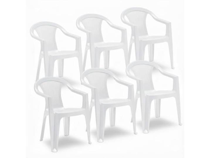 Tomaino - Set aus stapelbaren Gartenstühlen, Rattan-Effekt, Stühle für den Außenbereich aus Kunststoff - 6 Stück (Weiß)