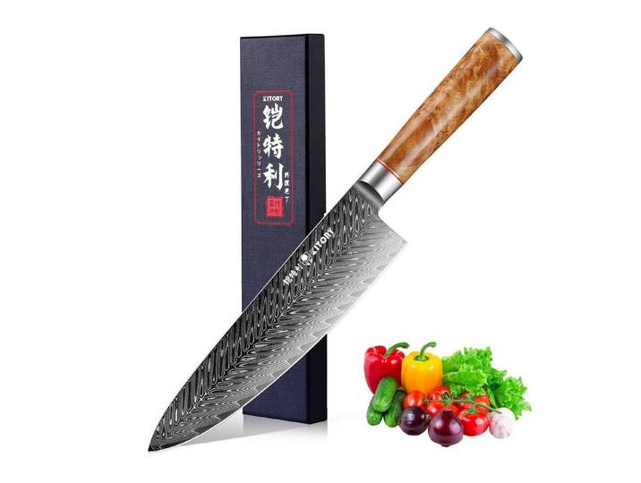 LuxusKollektion Damastmesser Kochmesser Damast 20cm 73 Lagen 10Cr15CoMoV White Shadow Holz