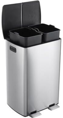 Garvee 16 Gal Dual Trash Can, Stainless Steel Kitchen Garbage Can w/ Inner Buckets, Double Compartment Recycling Bin