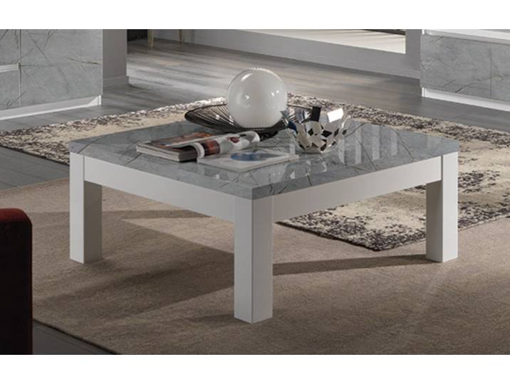 Table basse Roma laqué blanc/marbré gris Blanc/gris Marbré - Basika
