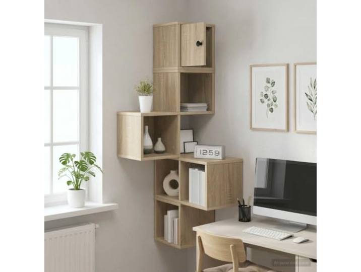 IBUQDDV Wand-Eckregal Sonoma-Eiche 48x48x120 cm Holzwerkstoff Robuster Holzwerkstoff, wandmontierbar, platzsparend für Ecken, pflegeleicht, modernes Design