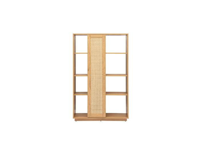 Bibliothèque séparatrice avec rangements finition bois clair chêne et cannage rotin L100 cm ALICANTE