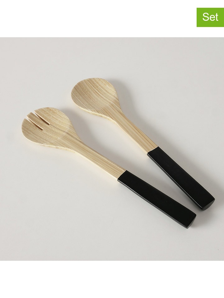 Boltze 2tlg. Salatbesteck-Set "Bambo" in Beige/ Schwarz - (L)29 cm - onesize