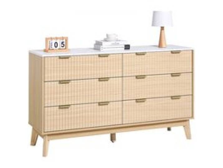 VEVOR Kommode mit 6 geriffelten Schubladen & Schiebe- und Kippschutz, minimalistischer moderner Schubladenschrank (399 x 1372 x 813 mm) Organizer für Wohnzimmer Schlafzimmer Flur (helles Holz)