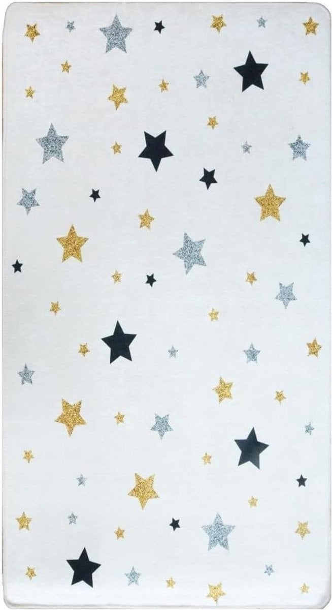 Wit Textiel Vloerkleed voor de Kinderkamer met Antislip Onderkant, 100 x 150 cm