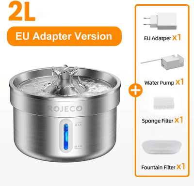 Inspire Curations FreshFlow ROJECO Stainless Steel Cat Water Fountain eu Adapter New 2l