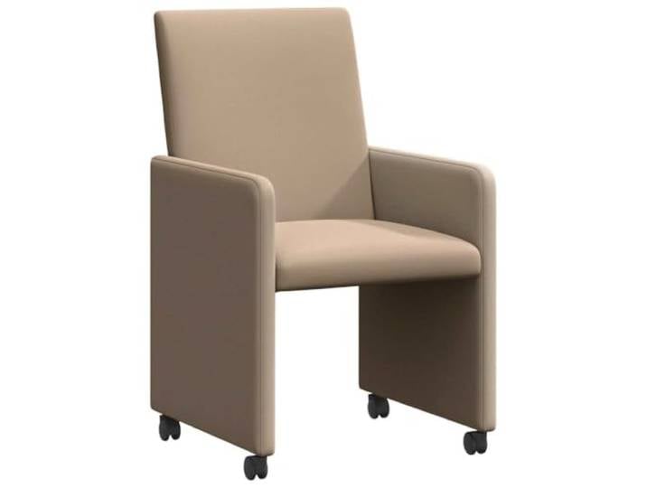NLQMSU Esszimmerstühle mit Rollen, 2 Stück, Kunstleder, Cappuccino Armlehnen mit Zahnstange, Schaumstoffpolsterung, bewegliche Rollen, Schraubenziehermontage, minimalistisches Design